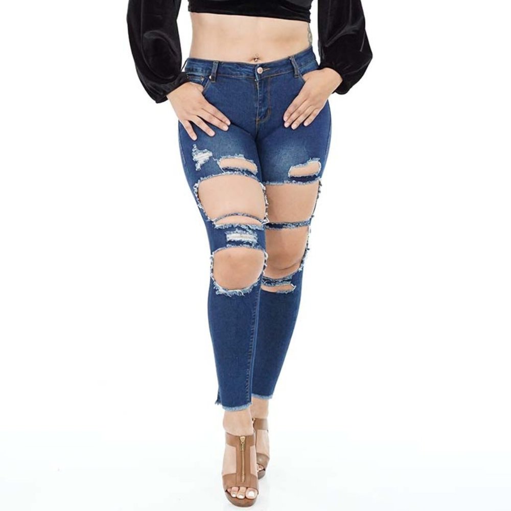 New Women Casual Ripped Denim Skinny Stretch Jean Slim Trousers Pant Size 5, 30"